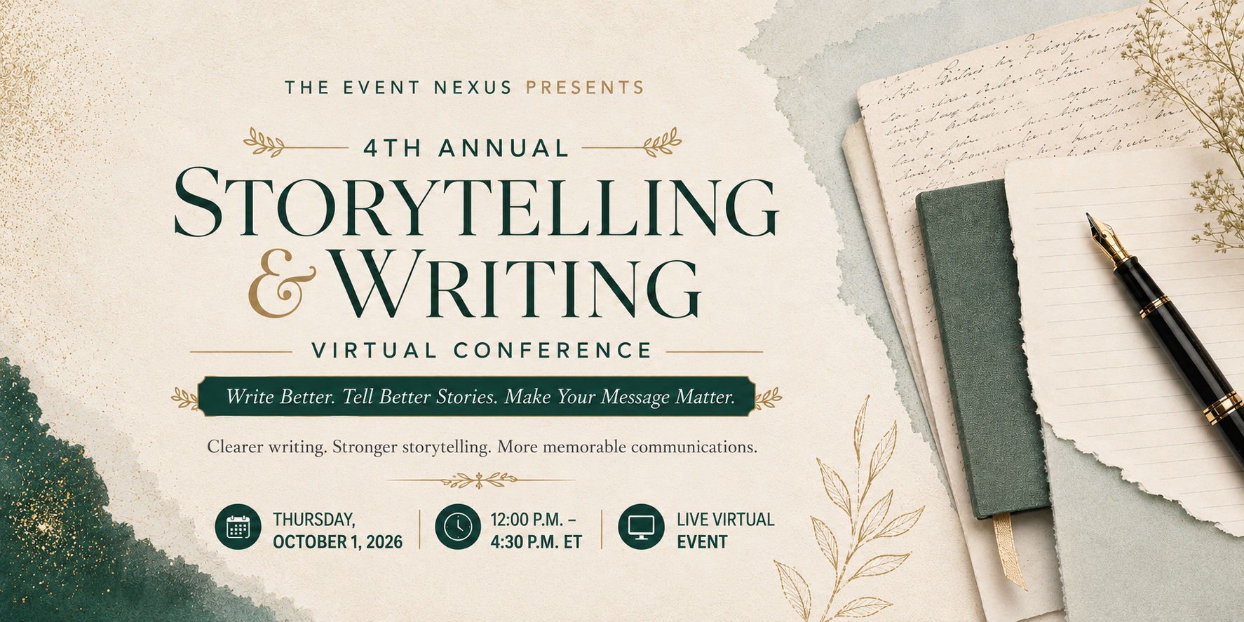 4th Annual Storytelling & Writing Virtual Conference — Thursday, October 1, 2026, 12:00–4:30 p.m. ET